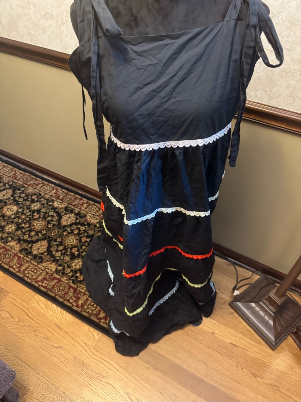 Sugarlips Black Tiered Dress with Multicolor Scallop Trim size Extra Large